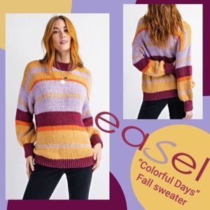 EASEL "Colorful Days" Cozy Fall Sweater Slouchy Drop Shoulders Bubble Sleeves
